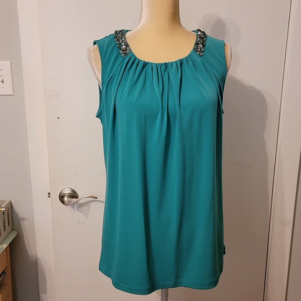 Worthington Tunic Tank Top L Womens Green McBling Beaded Shirt